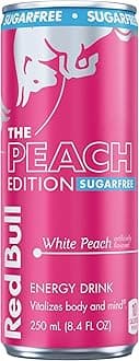 Red Bull Peach Edition Sugarfree Energy Drink, White Peach, 8.4 fl. oz. can, with 80mg Caffeine, Taurine & B Vitamins