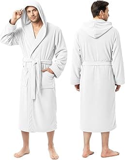 NY Threads mens Ny Threads Hooded Bathrobe Fleece Hooded Bathrobe