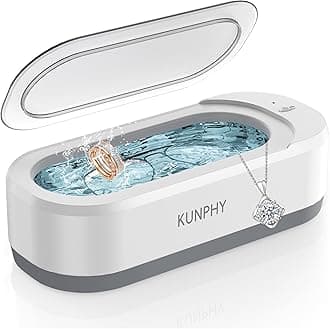 KUNPHY Ultrasonic Jewelry Cleaner, Jewelry Cleaner Machine 12oz 46KHz, Professional Sonic Cleaner with One-Touch Operation, Sonic Cleaner for Rings, Glasses, Jewelry, Dentures White