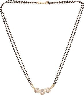 by Touchstone Traditional Indian Bollywood Studded Diamond Look Black Beads Symbolic Designer Jewelry Mangalsutra Pendant Set in Gold Tone for Women.