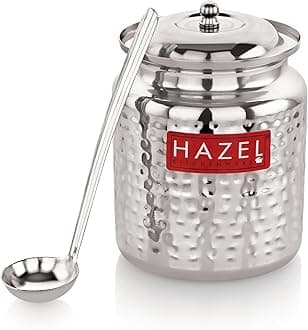 HAZEL Stainless Steel Ghee Container with Spoon | Oil Containers for Kitchen with Lid, 600 ML