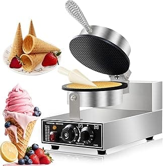 Waffle Cone Maker with Ice Cream Cone Mould – Commercial Use Waffle Cone Machine for Making Fresh Ice Cream Waffles