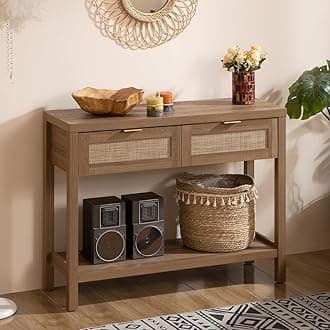 SICOTAS Console Table with Rattan Drawers - Boho Rattan Entryway Table with Storage, Small Console Tables for Entryway, Entry Tables for Hallway