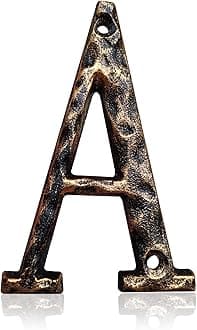 5.5 Inch House Numbers & Letters, Highly Visible Cast Iron Metal Home Address Number for Street Office Mailbox, Antique Brass (Letter A)