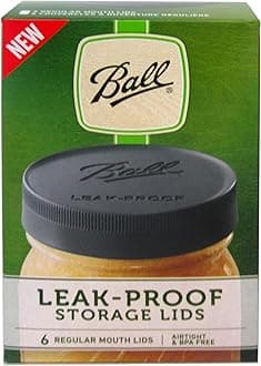 Ball Leak-Proof Plastic Lids for Glass Mason Jars, Used for Canning, Pickling, Juice, Jam, Jelly (Regular, 6 Count (Pack of 1))