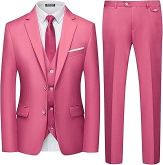 WULFULMen's 3 Piece Slim Fit Suit Set Two Button Blazer Jacket Vest Pants Tuxedo Set for Party, Wedding and Business