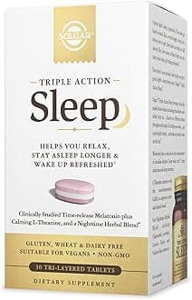Triple Action Sleep, 30 Tri-Layer Tablets - Time-Release Melatonin & L-Theanine Plus Herbal Blend - Helps You Relax, Fall Asleep Fast & Stay Asleep Longer - Non-GMO, Gluten Free - 30 Servings