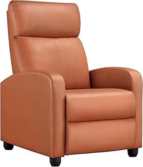Yaheetech Recliner Chair PU Leather Recliner Sofa Home Theater Seating with Lumbar Support Overstuffed High-Density Sponge Push Tan Recliners