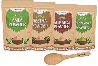 Amla + Reetha + Shikakai + Bhringraj Powder | For Strengthening, Conditioning & Nourishing Hair | Suitable for All Hair Types with Spoon Combo Pack - 400g (100g X 4)