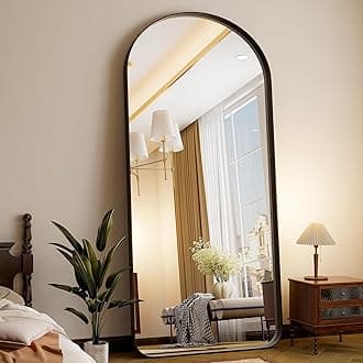 Easly 71''x30'' Full Length Mirror with Stand, Large Arched Floor Mirror for Bedroom, Living Room or Closet, Wall-Mounted or Freestanding, Black Aluminum Alloy Frame