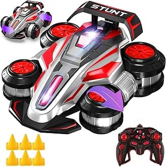 1:14 Drift Remote Control Car 2.4GHz 4WD RC Cars Rotating 360 Degrees Vehicle Toys with Lights Music, Upright Walking Four-Wheeled Rollover Stunt Car Gifts for Boys Girls 6-12 Year（Red）