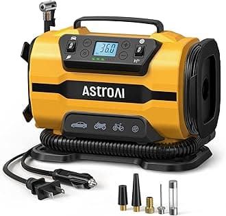 AstroAI Tire Inflator Portable Air Compressor Pump 150PSI 12V DC/110V AC with Dual Metal Motors&LED Light, Automotive Car Accessories&Two Modes for Car, Bicycle Tires and Air Mattresses, Yellow