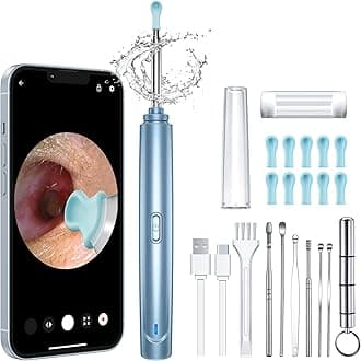 Ear Wax Removal Tool, Ear Cleaner with Camera, 1296P HD Camera and 6 LED Lights, Ear Cleaning kit with 10 Ear Pick Tips, Ear Wax Removal Kit for iOS and Android(Pale Blue)