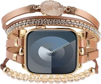 WONMILLE Posh Leather Bands Compatible with Apple Watch 41mm 40mm 38mm 45mm 44mm 42mm 49mm Women, Boho Bracelets Jewelry Multilayer Wrap Strap for iwatch Series Ultra 10 9 8 7 6 5 4 3 2 1 SE