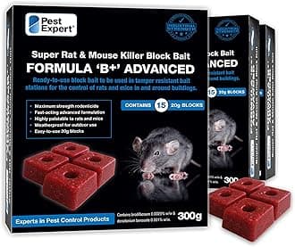 PEST EXPERT Advanced Rat & Mouse Poisoning Super Strength Bait Blocks (900g – 45 Blocks) Single-Feed Fast Acting Rat & Mouse Killer, Rat Poison Block Bait for Indoor & Outdoor Rodent Bait Box Station