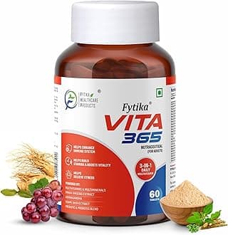 - Fytika Vita 365-60 Tablets (Pack of 1) | Multivitamin For Men and Women | With Ashwagandha, Ginseng, Probiotics & Prebiotics and Biotin| Enhances Energy, Immunity and Digestion