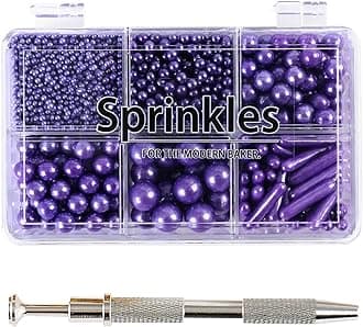 Kasvan Purple Mix Sugar Sprinkles - Edible Candy Pearls with 4-Claw Sprinkle Pen,118g/4.16 Oz, Gift Box Pack, Baking Cake Decorations, Ice Cream Toppings and Cookie Decorating (Purple)