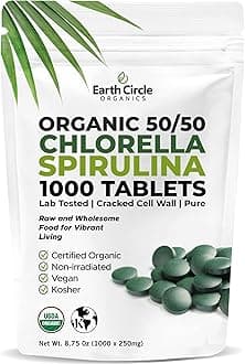 Premium Organic Chlorella / Spirulina Tablets 1000 Count (50/50) | Vegan, Kosher Green Algae Superfood | Cracked Cell Wall for Maximum Absorption | High in Protein, Iron, Chlorophyll - Pack of 1