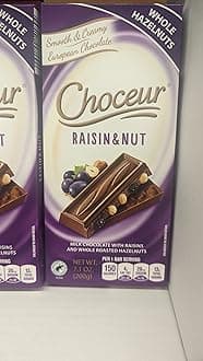 Raisin & Nut Smooth & Creamy European Chocolate, Milk Chocolate with Raisins and Whole Roasted Hazelnuts 7.1oz (200g)