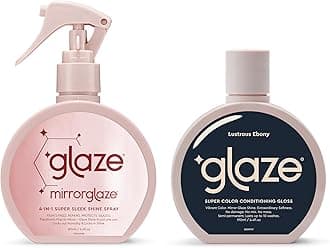 Glaze Hair Shine Bundle – Super Gloss Lustrous Ebony Color Conditioning Gloss & Mirror Glaze 4-in-1 Super Sleek Shine Spray – For Dark Brown & Black Hair