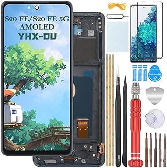 6.5'' Black AMOLED Complete Screen Kit with Frame for Samsung Galaxy S20 FE Galaxy S20 FE 5G LCD Screen Digitizer Touch Screen Replacement with Installation Tool