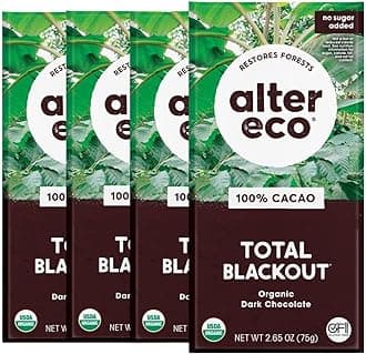 Alter Eco | Dark Chocolate Bars | Pure Dark Cocoa, Fair Trade, Organic, Non-GMO, Gluten Free (4-Pack Total Blackout)