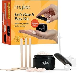 Mylee Let’s Face It Wax Kit – Professional Facial Waxing Kit with Black Mini Heater, 50g Precision Face Wax Beads (Peach & Chamomile), Wooden Waxing Spatulas, Ear & Nose Wax Applicators & USB C Cable