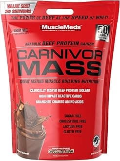 Carnivor Mass Anabolic Beef Protein Gainer, Chocolate Fudge, 10.4 Pounds,Brown,003679