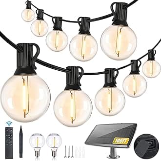 100FT Solar String Lights Outdoor Waterproof with Remote, G40 Solar Powered String Lights with 30+2 LED Shatterproof Bulbs, Dimmable Solar Patio Hanging Lights for Outside Backyard Party