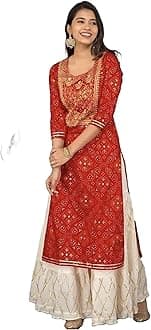 INDACORIFYTraditional Jaipur Beautiful Indian Embroidery Work Kurti Sharara for Girls & Women Festive Party Office Wear Dress