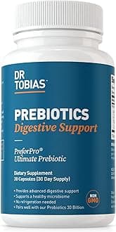 Dr. Tobias Prebiotics, Helps Digestion & Gut Health, Feed Good Probiotic Bacteria, Boost Gut Immune Function, Vegan & Non-GMO Gut Health Supplements for Men and Women, 30 Capsules, 30 Servings