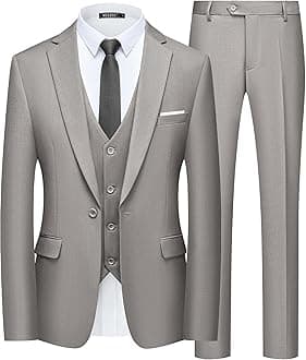 WULFULMen’s Slim Fit Suit One Button 3-Piece Blazer Dress Business Wedding Party Jacket Vest & Pant