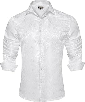 Mens Silk Paisley Dress Shirts,Long Sleeve Button Down Shirt Casual Regular Fit Shirt for Men Wedding Party