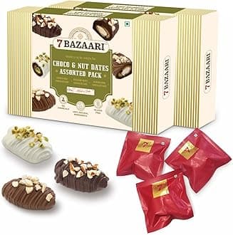 7 BAZAARI™ Premium Choco & Nut Dates - Gluten Free, Natural Ingredients - Assorted Almond Dark Chocolate, Cashew Milk Chocolate- 6pcs (Pack of 2)