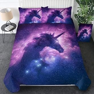 Sleepwish Unicorn Twin Bedding Set Girls Galaxy Unicorn Bedding 3 Piece Space Unicorn Twin Size Comforter Cover for Kids Girls Boys (Purple Blue)
