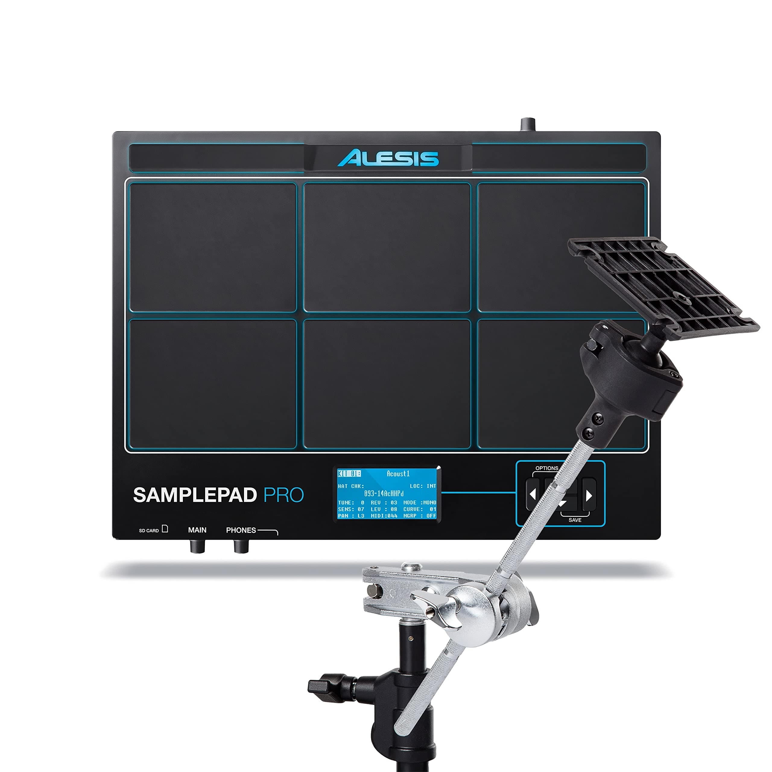 Sample Pad Pro + Multipad Clamp - Percussion and Sample-Triggering Instrument With Dual Zone Rubber Pads and Mounting System With Boom Arm
