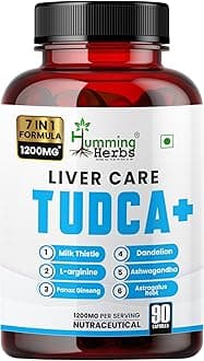 Humming Herbs Liver Care TUDCA+ 7 in 1 Formula Blend of Tudca, L-Arginine, Milk Thistle, Dandelion, Ashwagandha, Panax Ginseng, Astragalus Root - 90 Cap