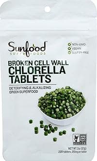 Sunfood Superfoods Broken Cell Wall Chlorella Tablets - Chlorophyll, Chlorella Green Algae Tablets for Women & Men, Source of Protein, Iron, Beta Carotene & B Vitamins, Non GMO, Vegan - 2 oz Bag