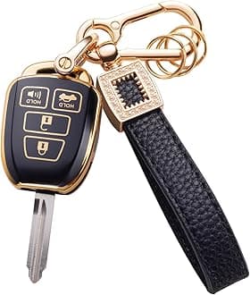 Car Key Fob Case Compatible with 2018-2024 Highlander RAV4 Camry Avalon C-HR Corolla GT86 Smart Key Protector Holder with Leather Lanyard