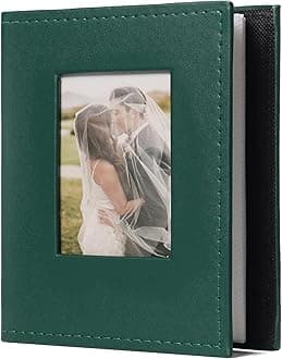 RECUTMS 100 Photo Album for 4x6 100 Small Photos Albums Black Premium Leather Cover Inner White Page Vertical Photo Albums Book for Family Wedding Graduation （Dark Green）