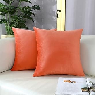 mixeoo Comfy Peach Coral Throw Pillow Covers Decorative Square Solid Velvet Super Soft Cushion Cases Home Decor for Sofa Couch, Set of 2, 18 x 18 Inch