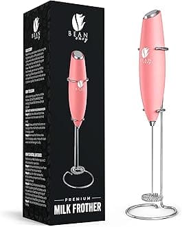 Milk Frother for Coffee - Handheld, Mini Electric Drink Mixer, Foamer & Frother with Stand for Coffee, Lattes, Hot Chocolates and Shakes - Rose Pink