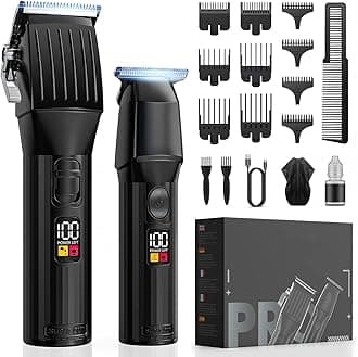 Cordless Hair Clippers for Men Beard Trimmers Kit with LED Display Electric Beard Haircut Rechargeable Grooming Shaver Kit Gift for Men Women Barber Kids (Black)