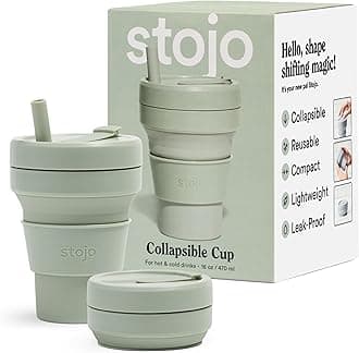 Stojo Collapsible Coffee Reusable to Go Pocket Size Travel Cup (Sage, 16oz / 470ml)