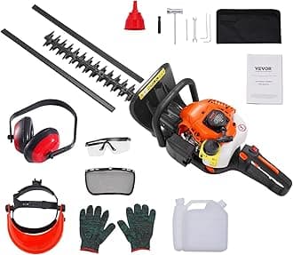 Gas Hedge Trimmer 2 Cycle, 23.2-Inch 26cc Dual Sided Blade, Handheld, Lightweight, EPA, CE, EMC Certified, Ideal for Trimming Shrubs and Bushes, Includes Blade Cover, Gloves and Ear Protectors