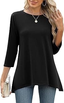 3/4 Sleeve Tunic Tops for Women Loose Fit Dressy Casual Blouse Flowy Shirts to Wear with Leggings S-3XL