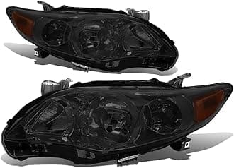 Auto Dynasty Pair of Smoked Housing Amber Corner Headlights Assembly Lamps Compatible with Toyota Corolla Sedan 11-13