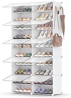 Shoe Rack Organizer, 10-Tier Shoe Storage Cabinet for Closet and Entryway, Holds 40 Pairs of Shoes, Adjustable, Cloud White and Trasparent ULPC035W01