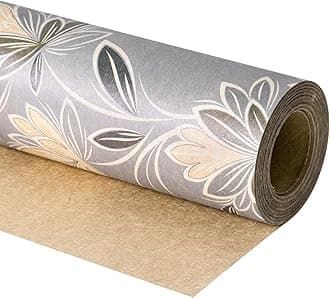 RUSPEPA Floral Wrapping Paper Roll for Women, Mini Roll, Elegant Yellow Flower Kraft Paper, Vintage Gray Gift Wrap Paper for Birthday, Wedding, Anniversary and Mother's Day, 17 Inches x 32.8 Feet