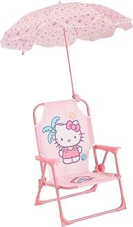 Sanrio Hello Kitty Kids Outdoor Folding Beach Chair with Umbrella,Portable Camp Chair for Ages 3+, Lightweight & Compact for Beach, Camping, and Backyard